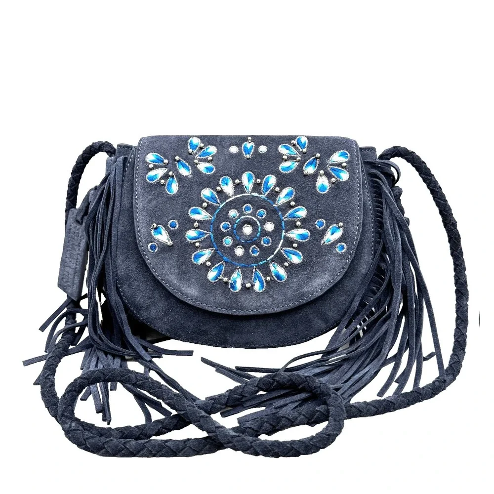 Shyanne Women's Belle Embroidered Fringe Suede Crossbody Bag Western Boho Hippie - Picture 1 of 12